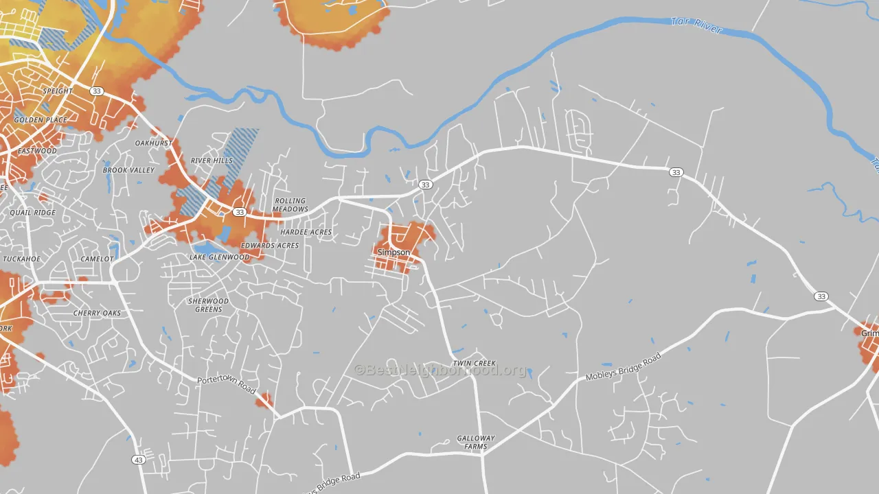 Bike Grade map of Simpson, NC