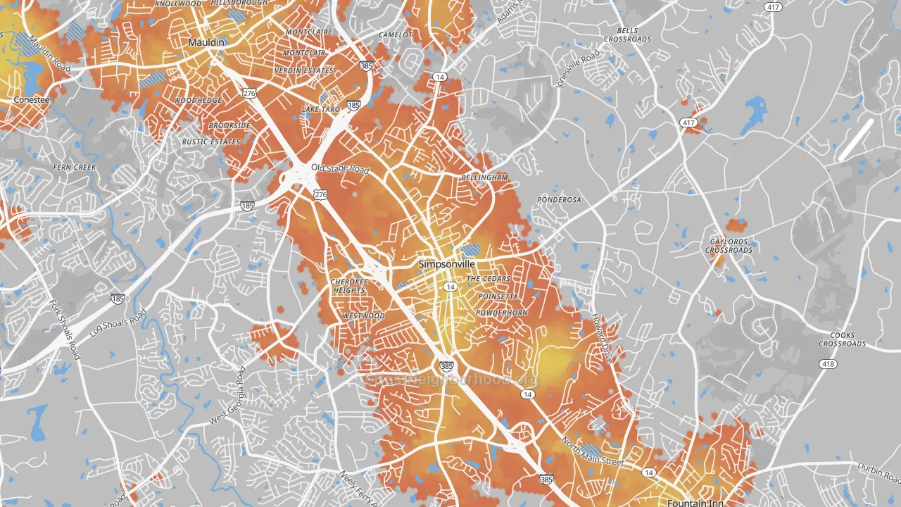 Bike Grade map of Simpsonville, SC