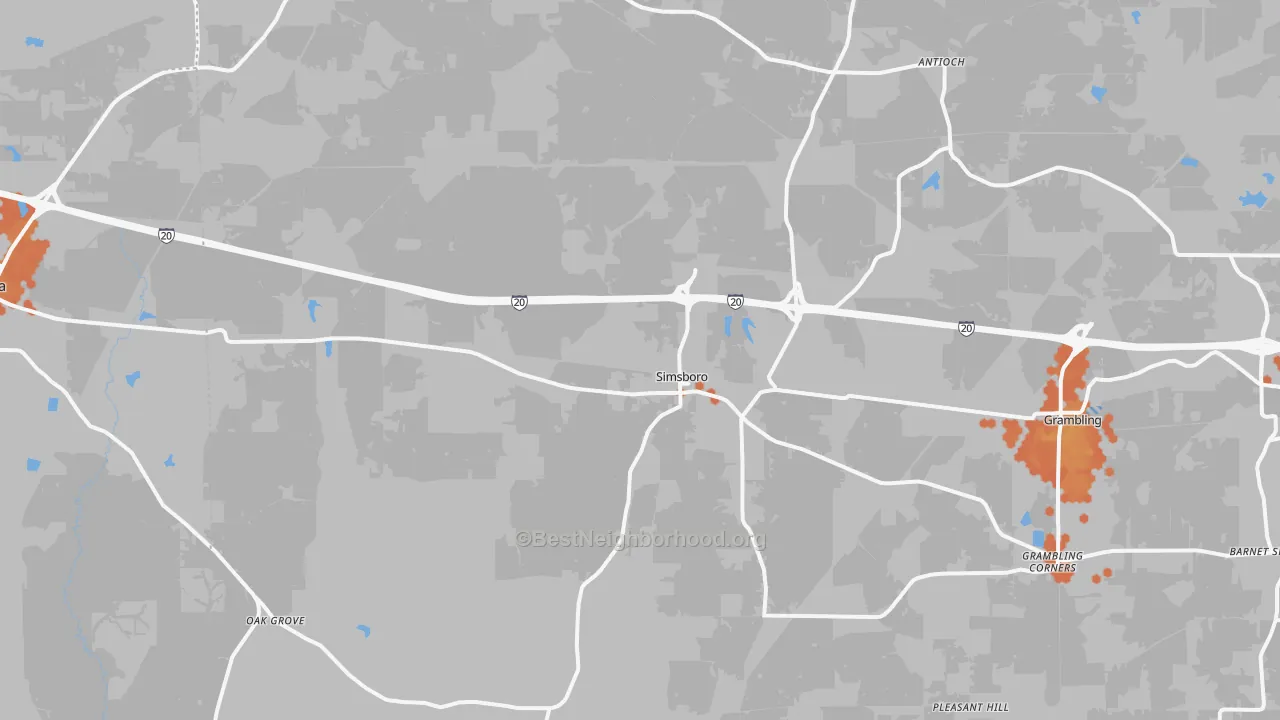 Bike Grade map of Simsboro, LA