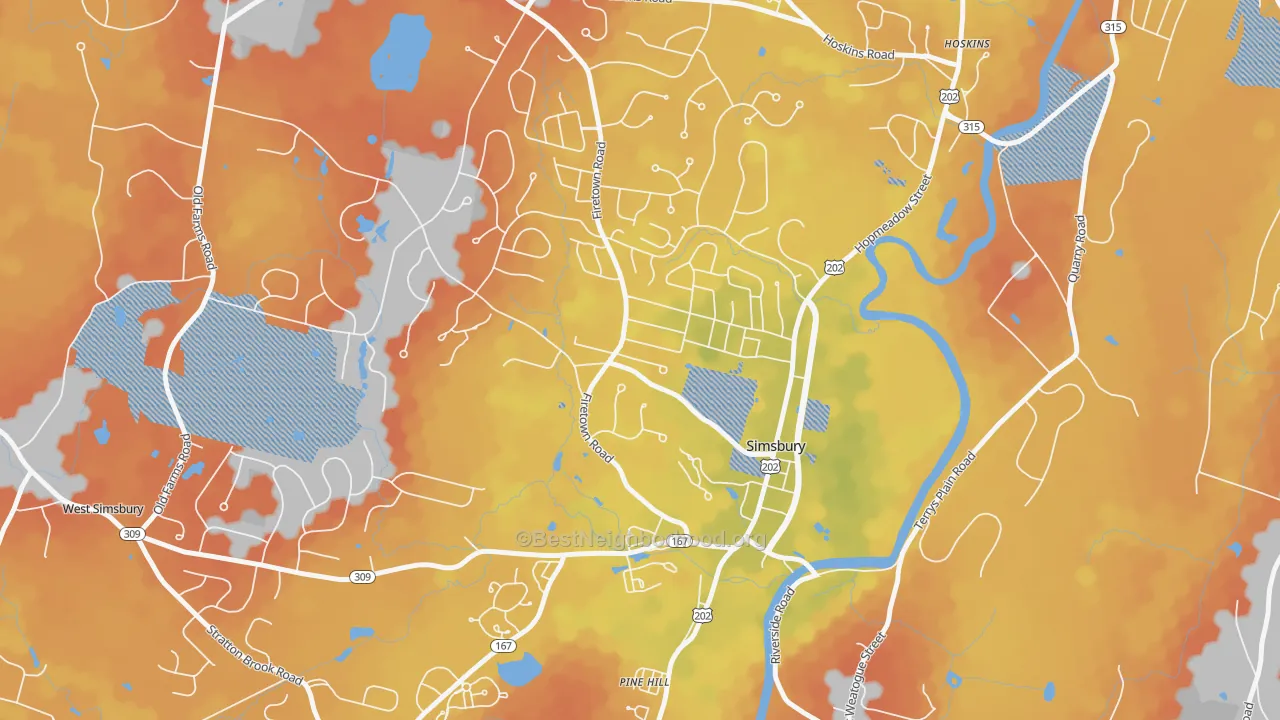Bike Grade map of Simsbury Center, CT