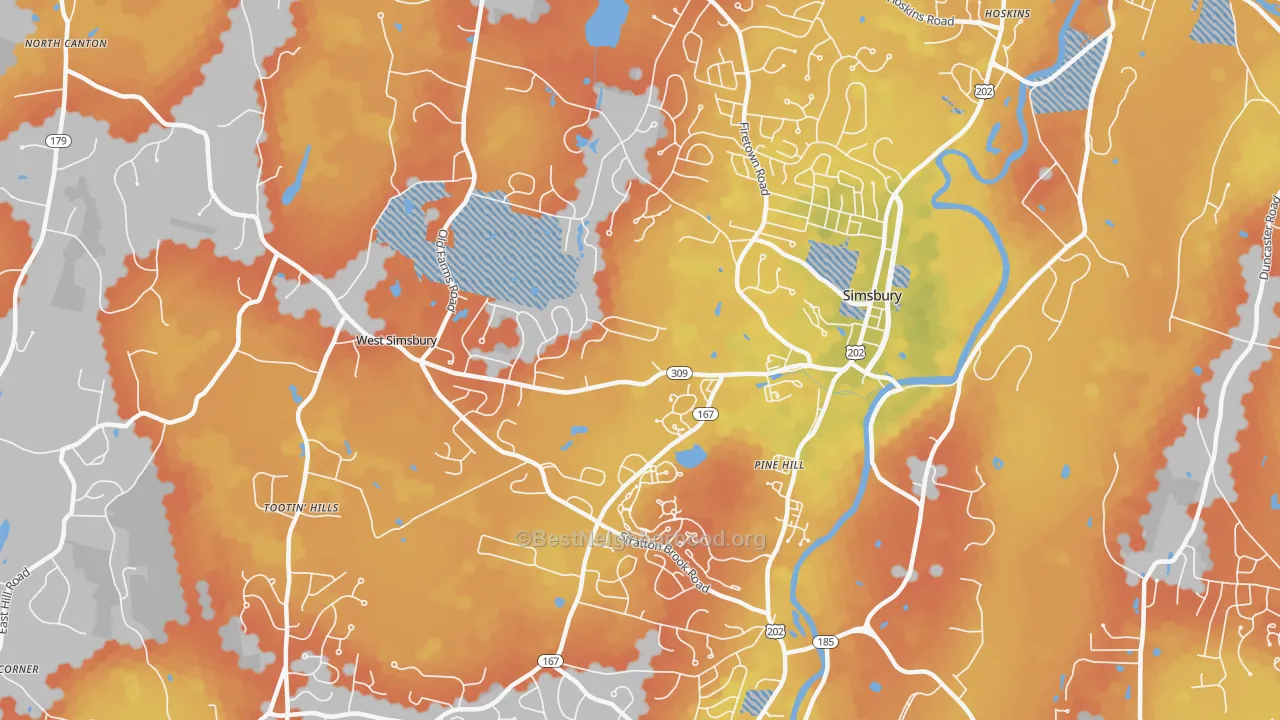 Bike Grade map of Simsbury, CT