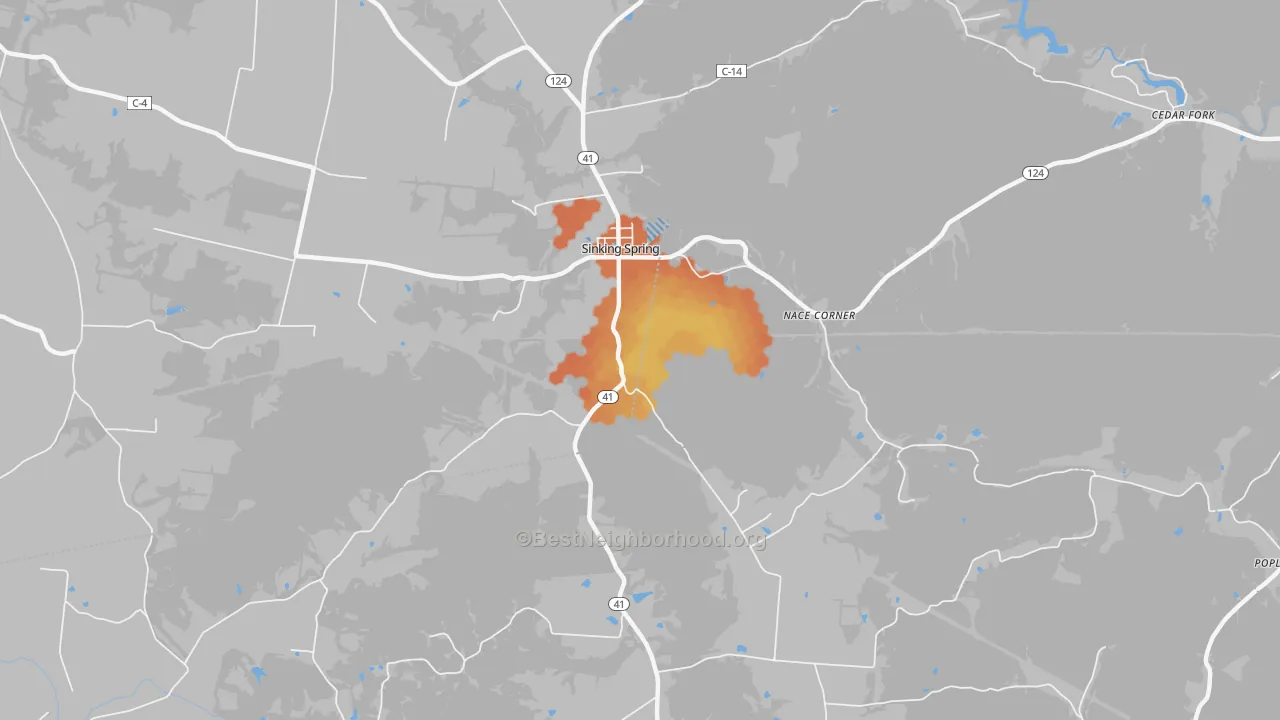 Bike Grade map of Sinking Spring, OH