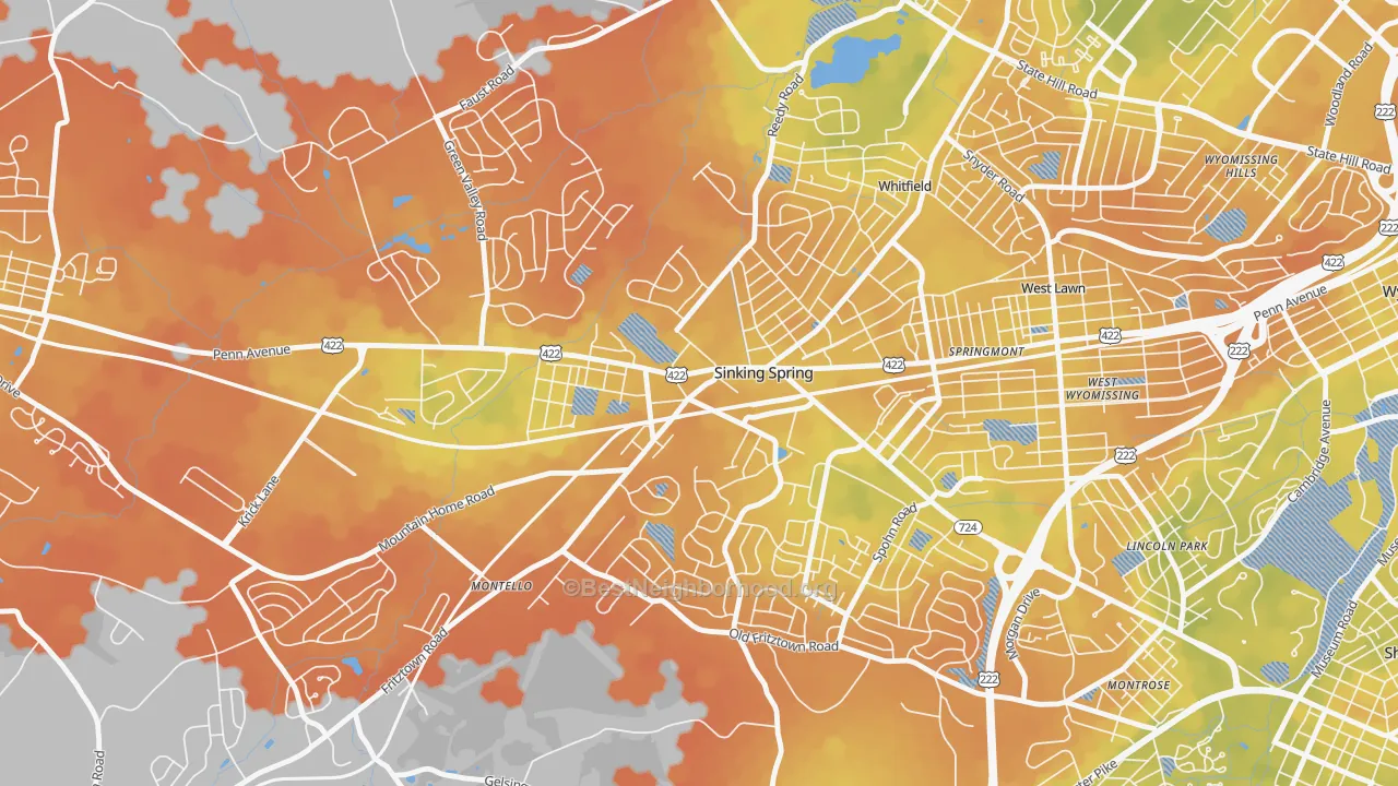 Bike Grade map of Sinking Spring, PA