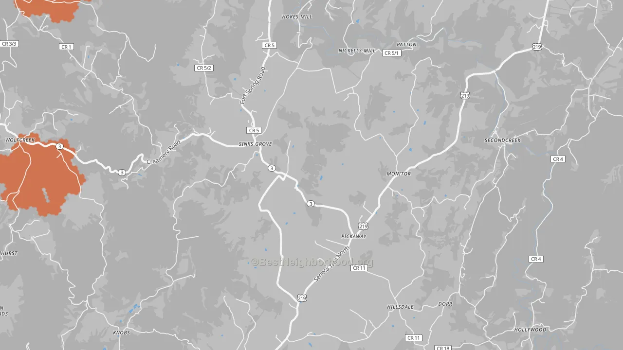 Bike Grade map of Sinks Grove, WV