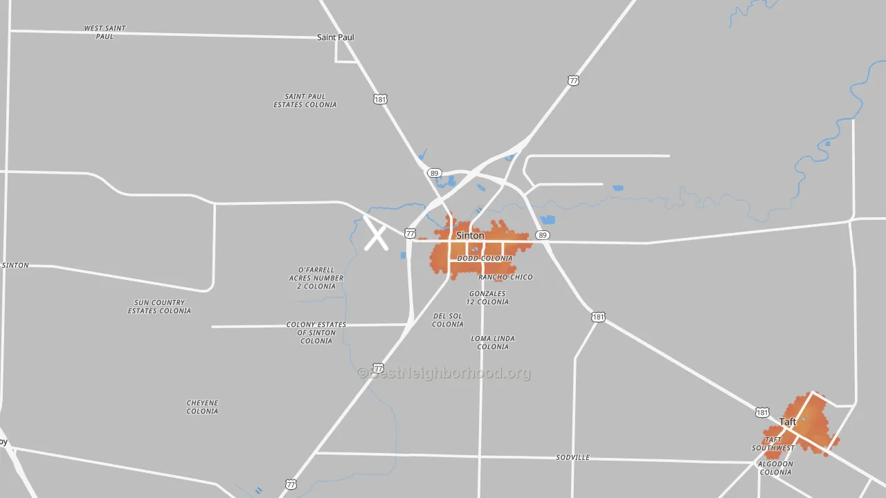 Bike Grade map of Sinton, TX