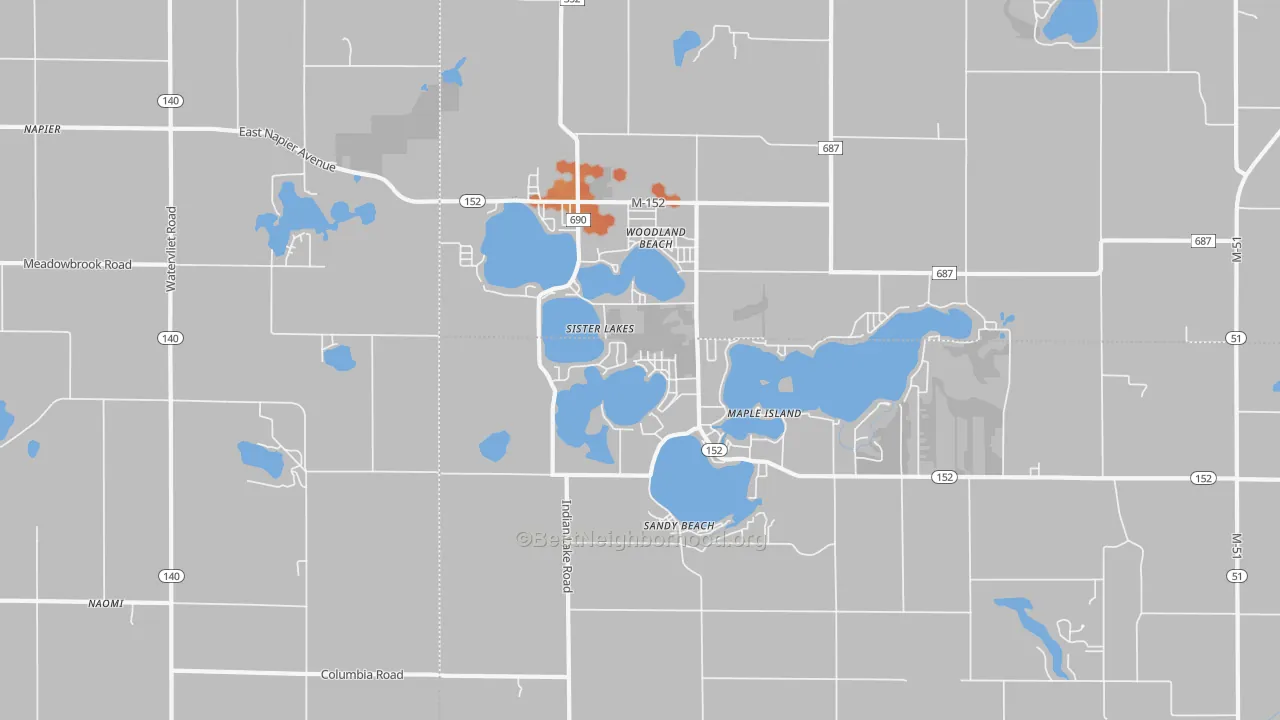 Bike Grade map of Sister Lakes, MI