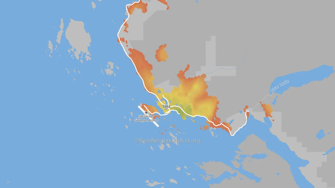 Bike Grade map of Sitka City and Borough, AK