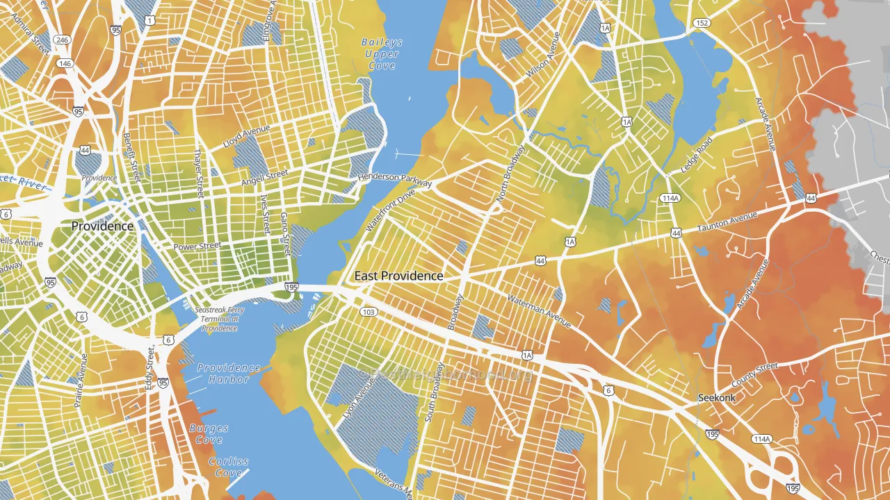 Bike Grade map of Six Corners, East Providence, RI
