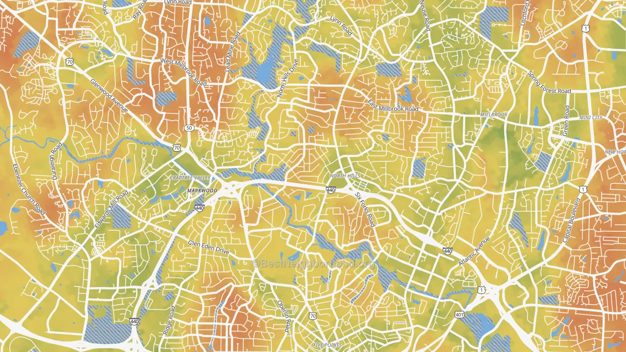 Bike Grade map of Six Forks, Raleigh, NC