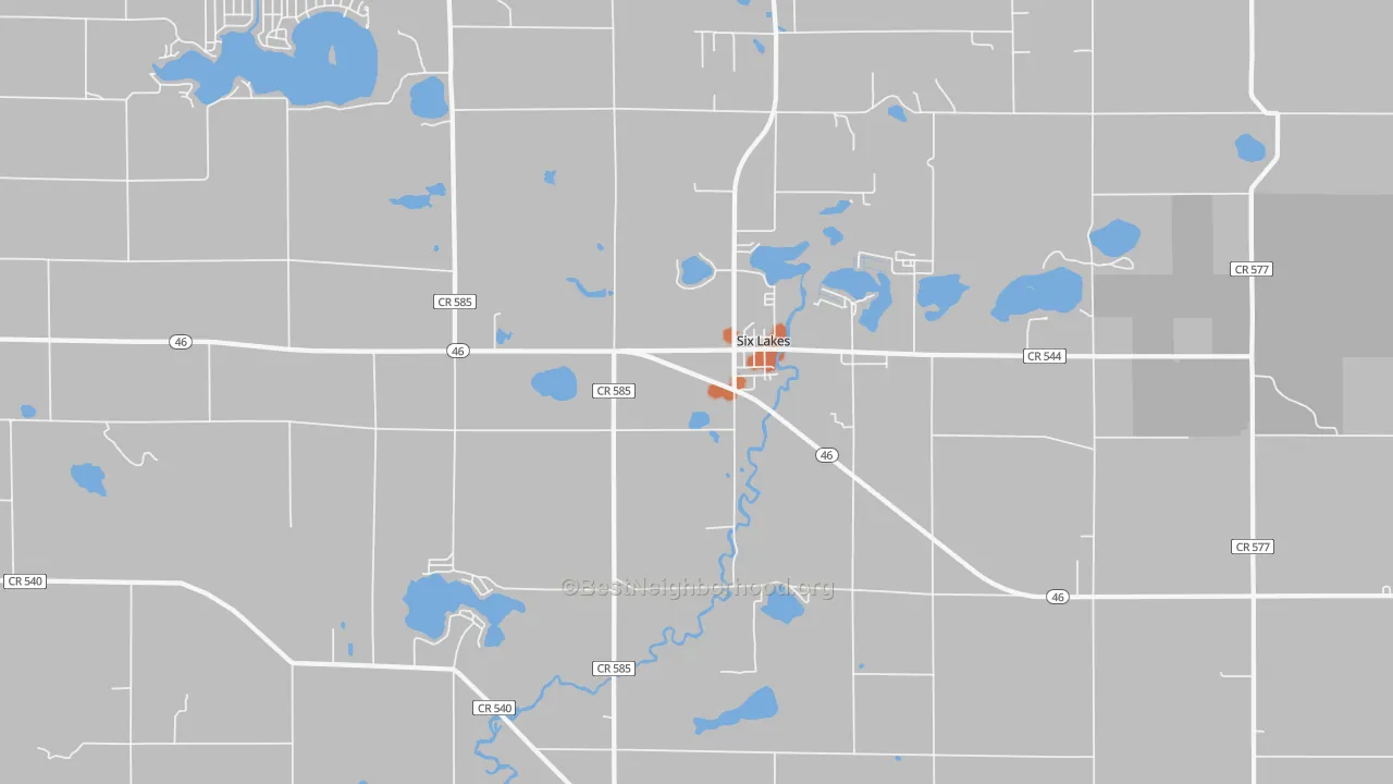 Bike Grade map of Six Lakes, MI