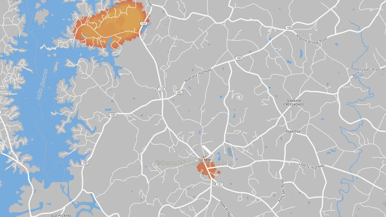 Bike Grade map of Six Mile, SC