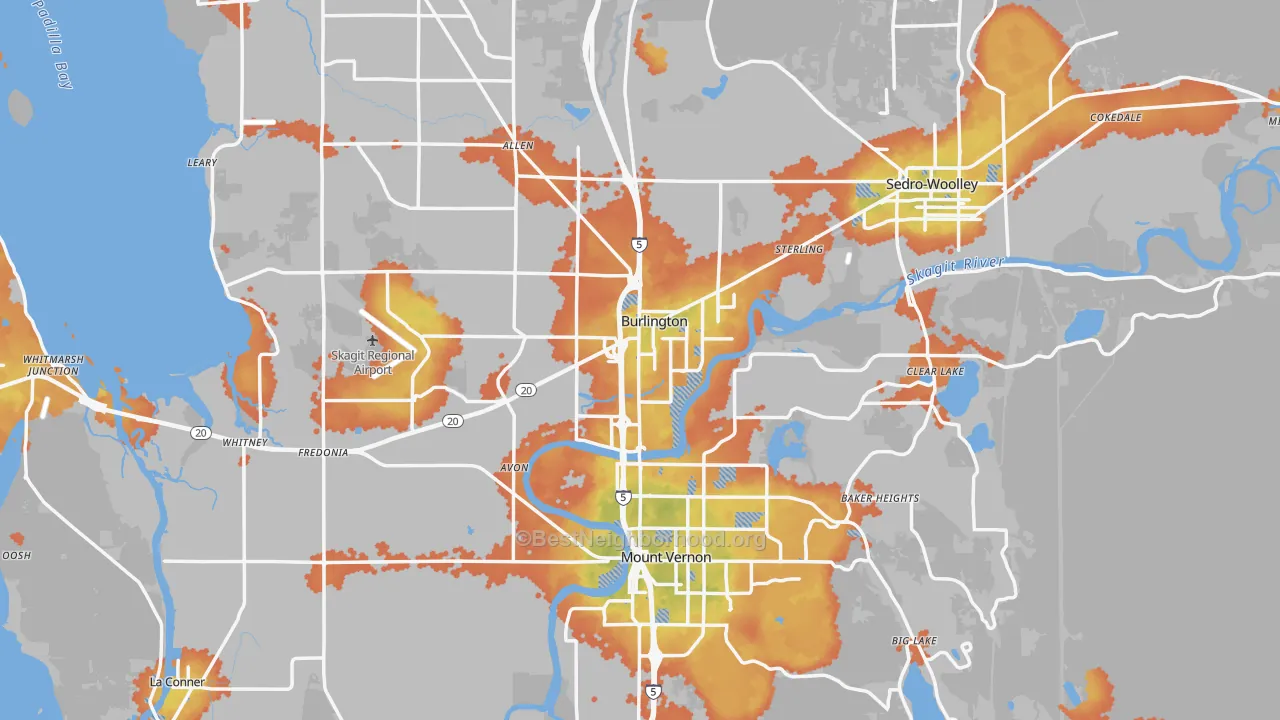 Bike Grade map of Skagit County, WA
