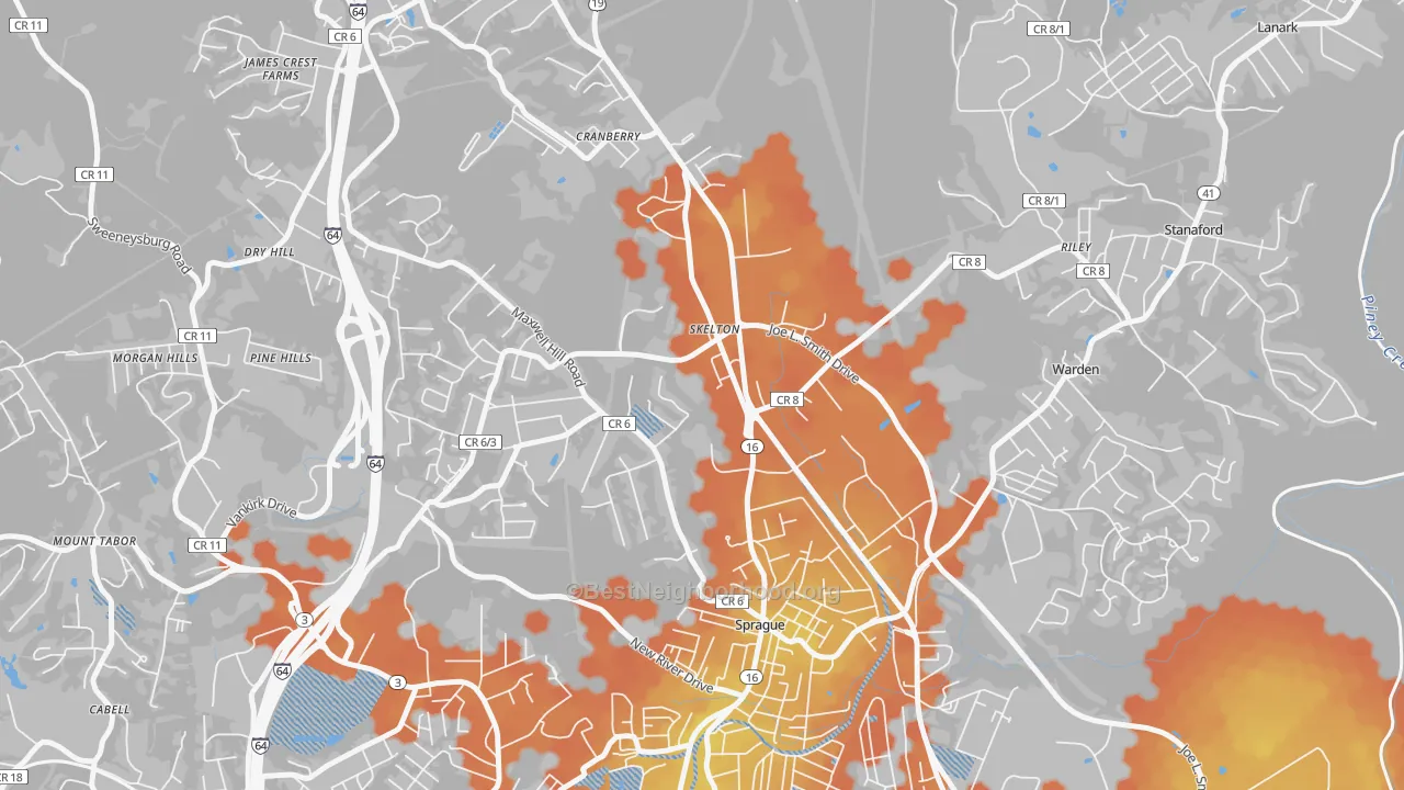Bike Grade map of Skelton, WV