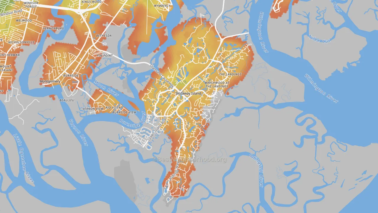 Bike Grade map of Skidaway Island, GA