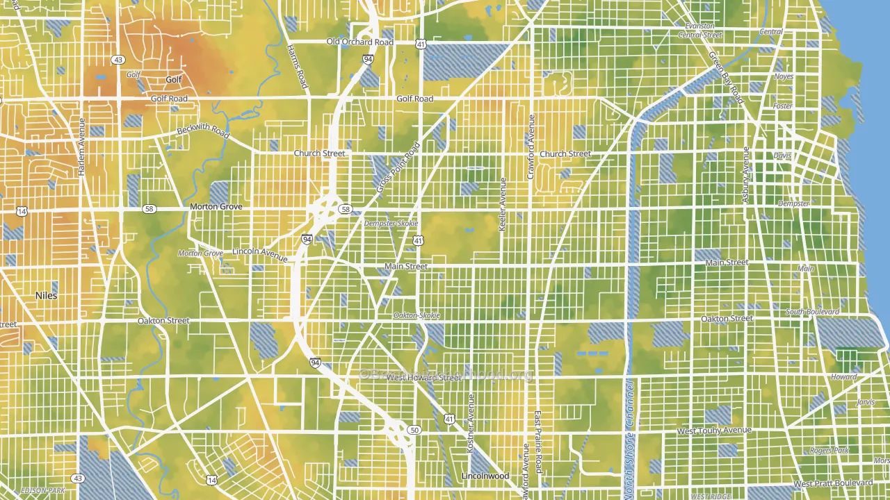 Bike Grade map of Skokie, IL