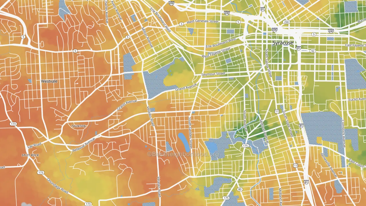 Bike Grade map of Skunk City, Syracuse, NY