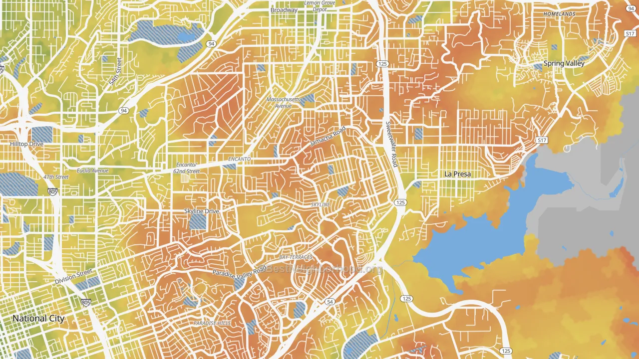 Bike Grade map of Sky Line, San Diego, CA
