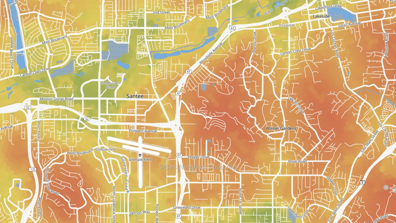 Bike Grade map of Sky Ranch, Santee, CA