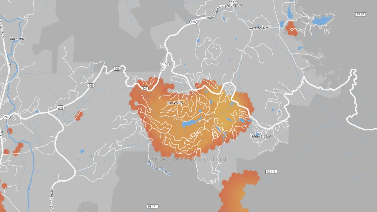 Bike Grade map of Sky Valley, GA