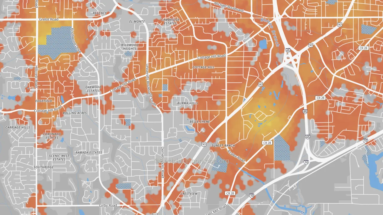 Bike Grade map of Skyland Park, Mobile, AL