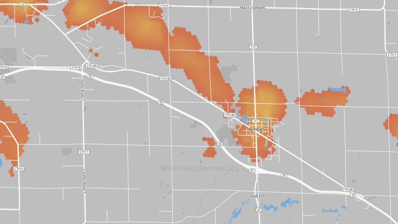 Bike Grade map of Slab City, WI