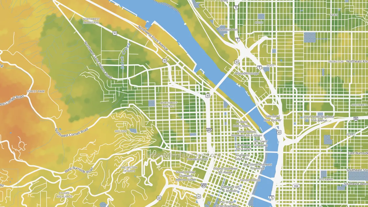 Bike Grade map of Slabtown, Portland, OR