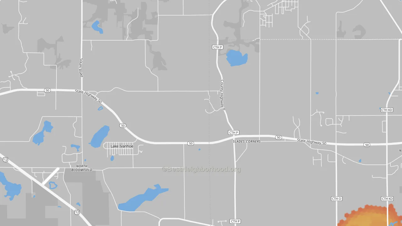 Bike Grade map of Slades Corner, WI