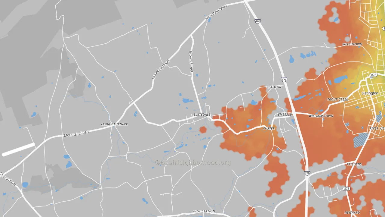 Bike Grade map of Slatedale, PA