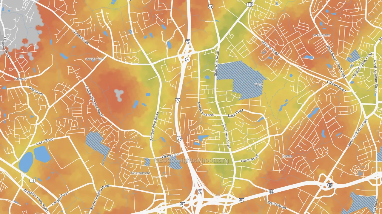 Bike Grade map of Slater Park, Charlotte, NC