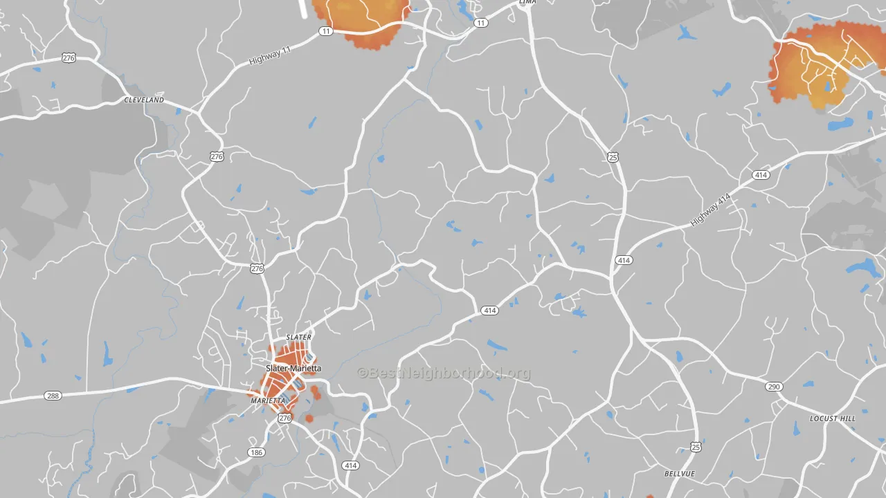Bike Grade map of Slater, SC