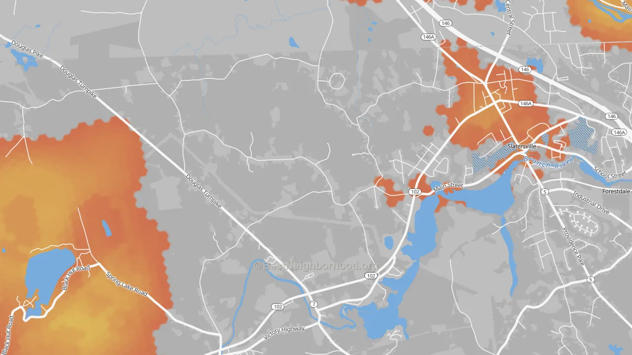 Bike Grade map of Slatersville, RI