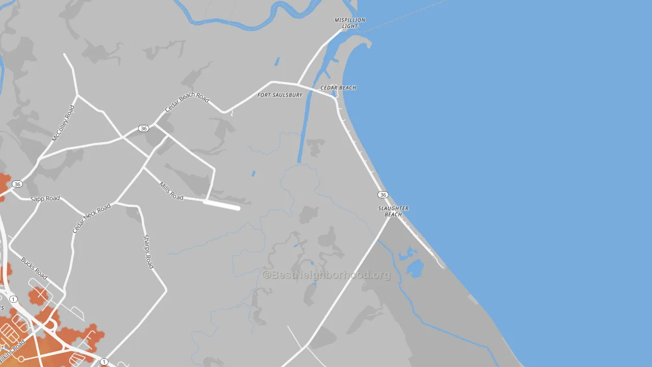 Bike Grade map of Slaughter Beach, DE