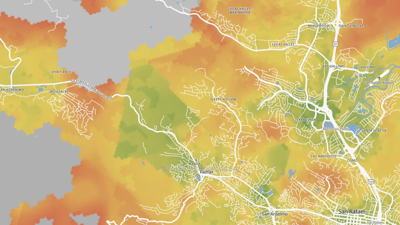 Bike Grade map of Sleepy Hollow, CA