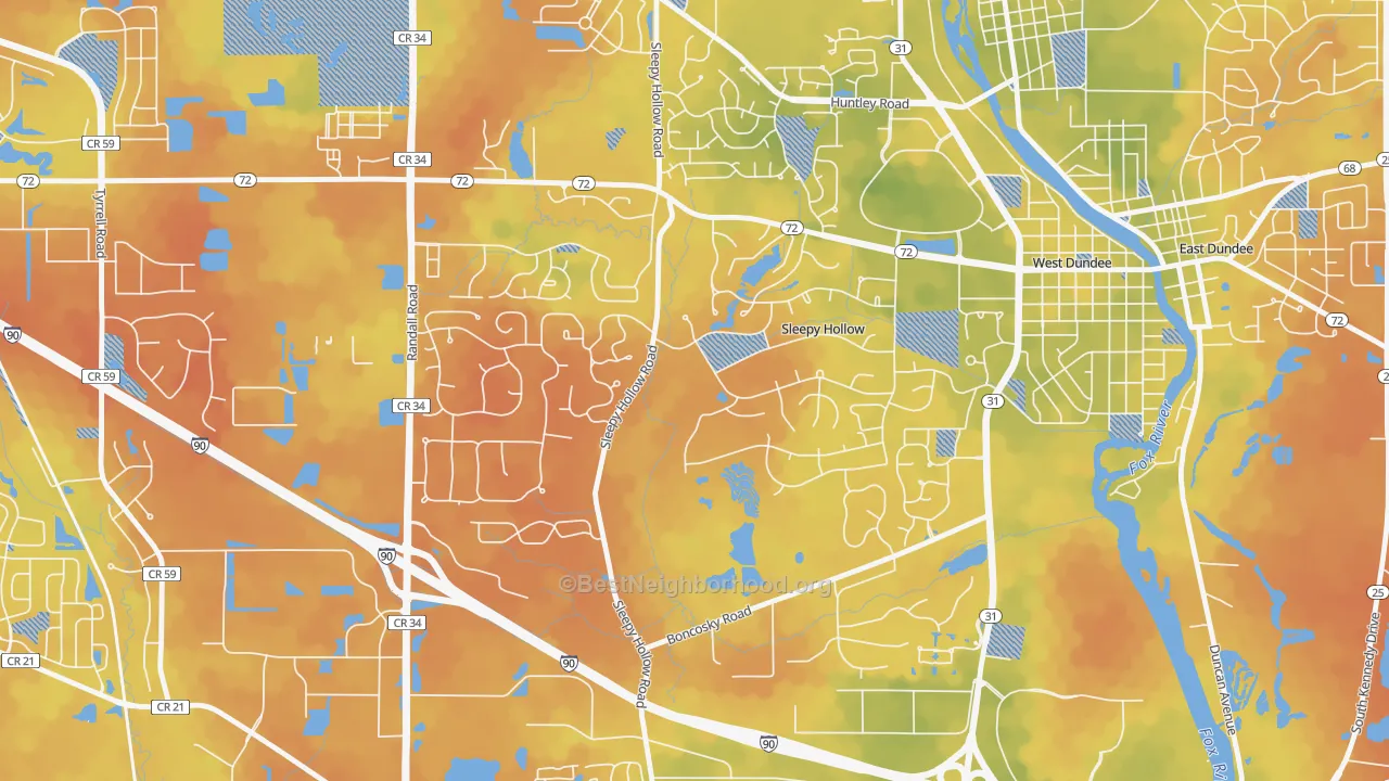 Bike Grade map of Sleepy Hollow, IL