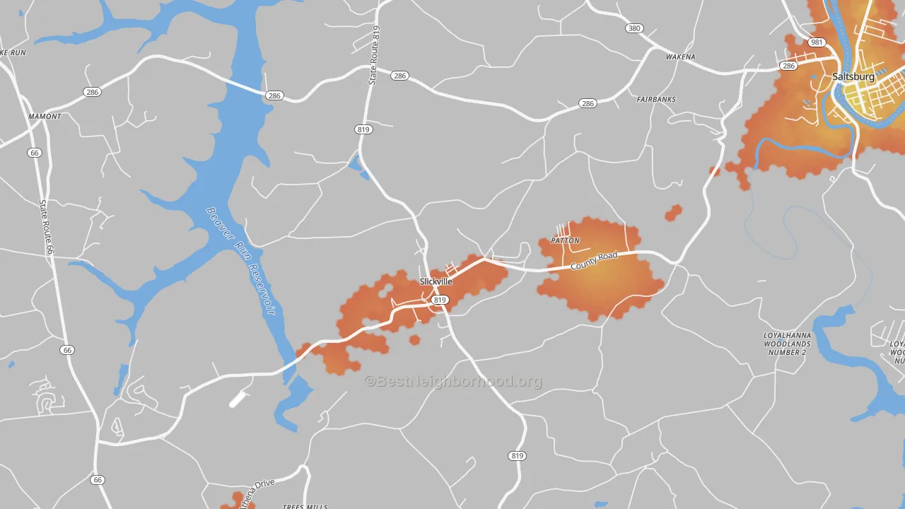 Bike Grade map of Slickville, PA