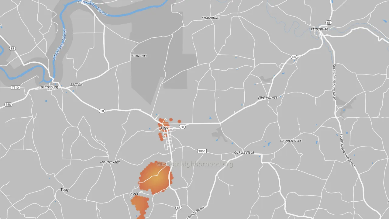 Bike Grade map of Sligo, PA