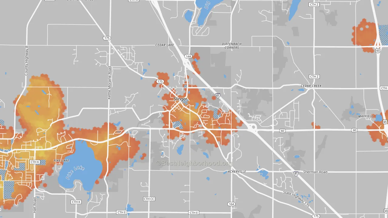 Bike Grade map of Slinger, WI