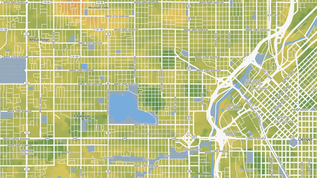 Bike Grade map of Sloan Lake, Denver, CO