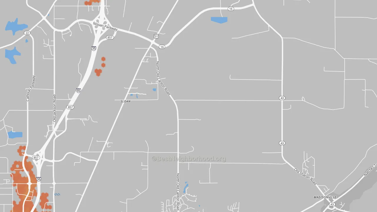 Bike Grade map of Sloan, MS