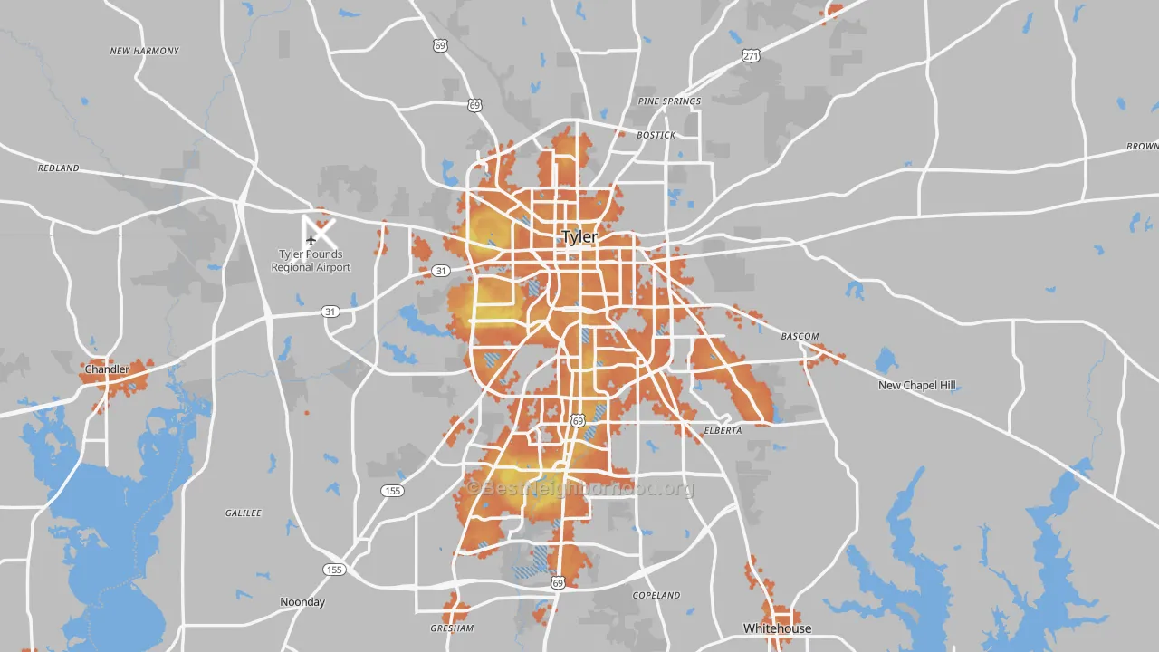 Bike Grade map of Smith County, TX