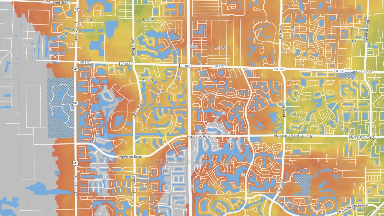 Bike Grade map of Smith Dairy West, Lake Worth, FL