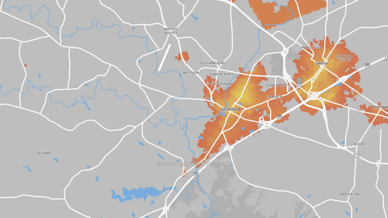 Bike Grade map of Smithfield, NC