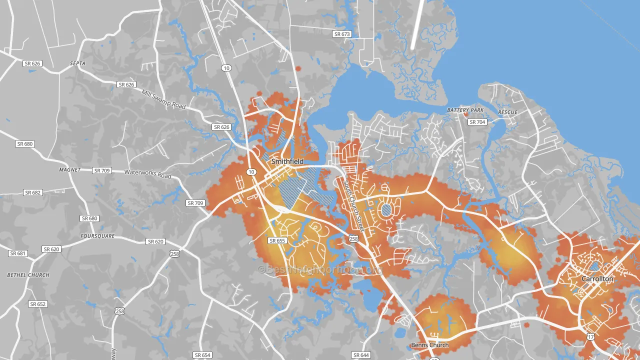 Bike Grade map of Smithfield, VA