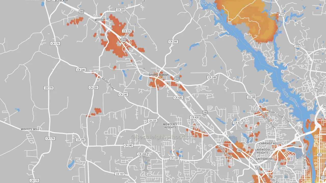 Bike Grade map of Smiths, AL