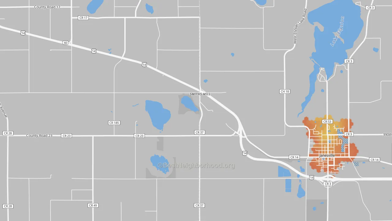Bike Grade map of Smiths Mill, MN