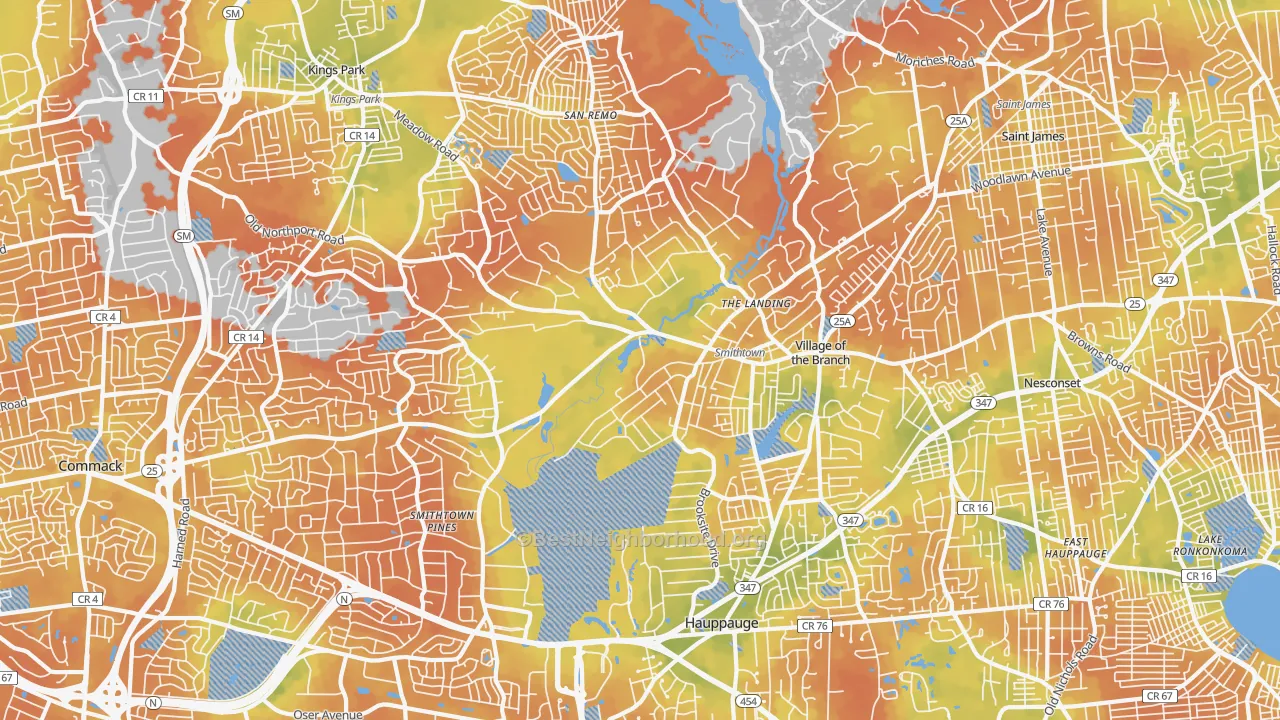Bike Grade map of Smithtown, NY
