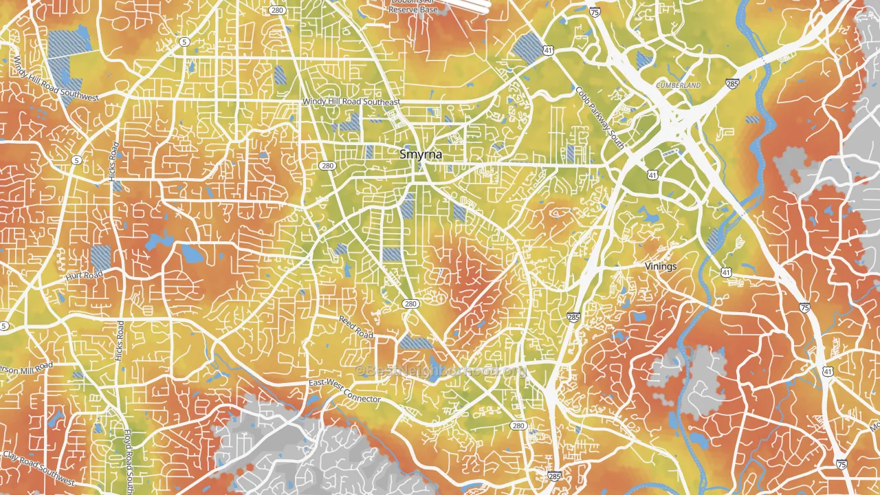 Bike Grade map of Smyrna, GA