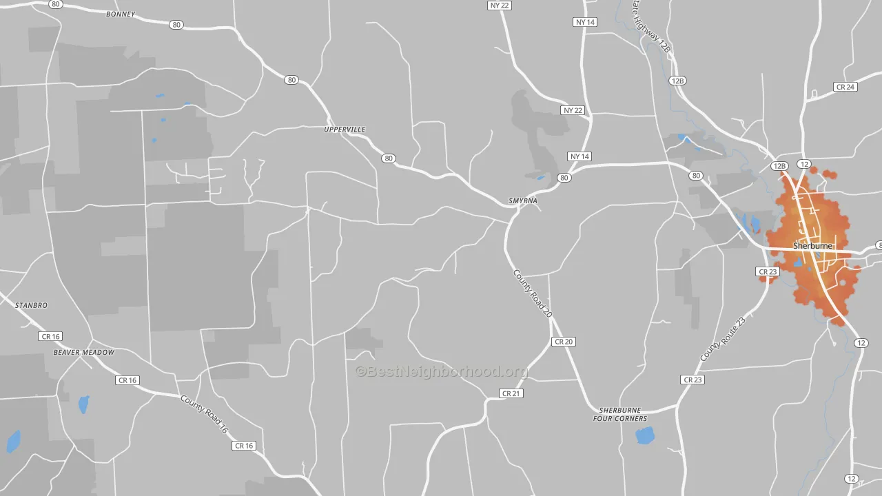 Bike Grade map of Smyrna, NY