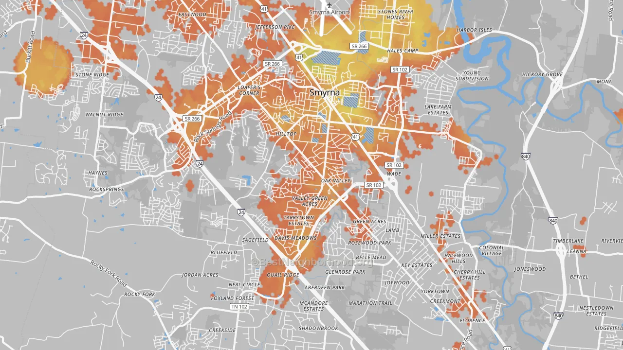 Bike Grade map of Smyrna, TN