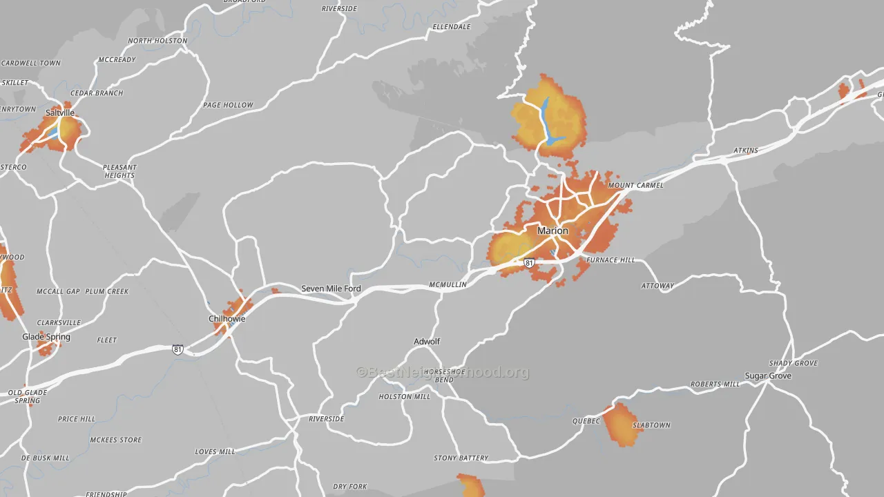 Bike Grade map of Smyth County, VA